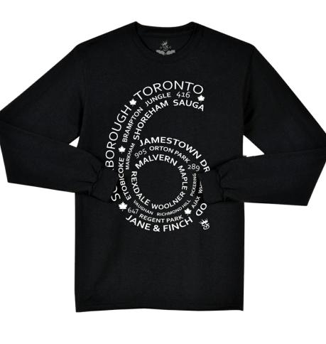 Toronto Multi City Streetwear Design 6 Side L/S Tee Black - Famous Club Clothing