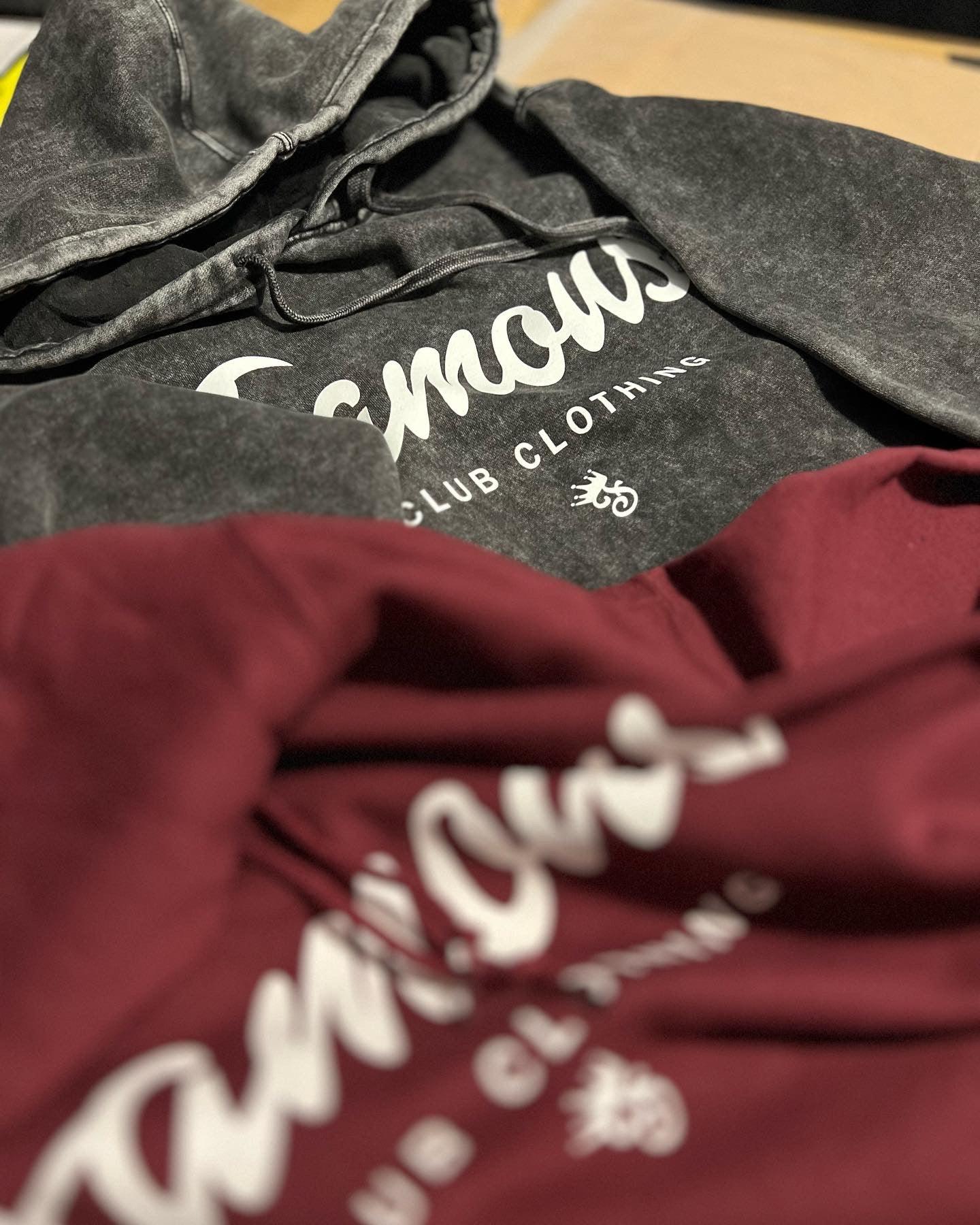 STONE WASH / BURG Hoodies - Famous Club Clothing