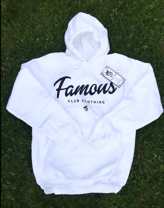 FAMOUS SCRIPT HOODIE (WHITE) - Famous Club Clothing