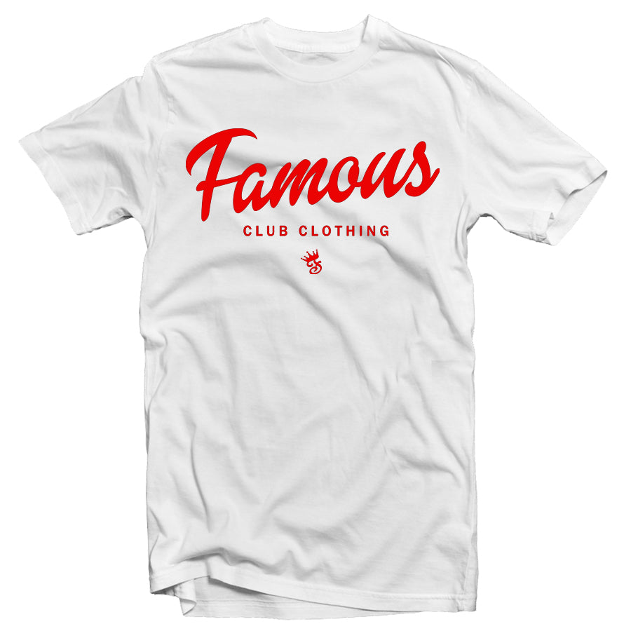 FAMOUS Script Tee - White/Red - Famous Club Clothing