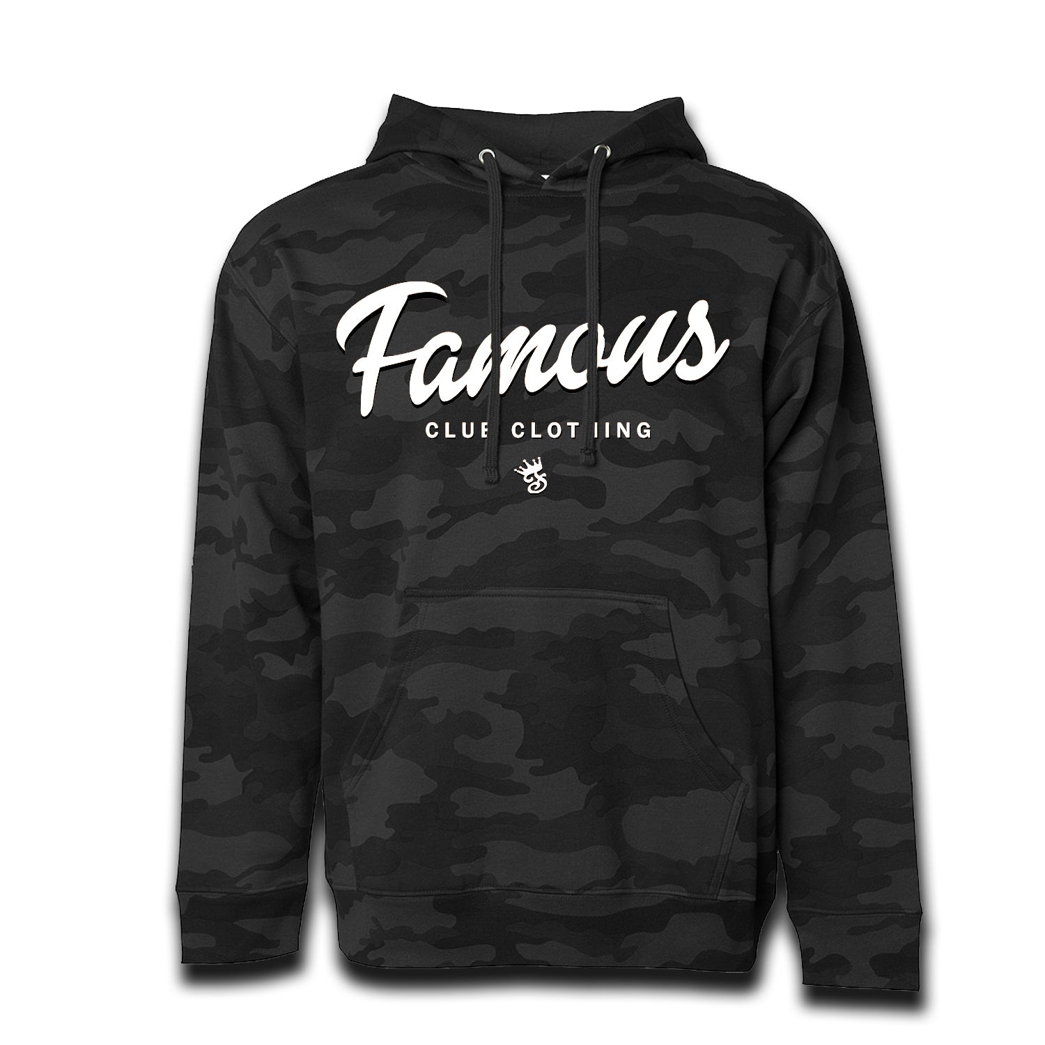 FAMOUS Script Black Camo Hoodie - Famous Club Clothing