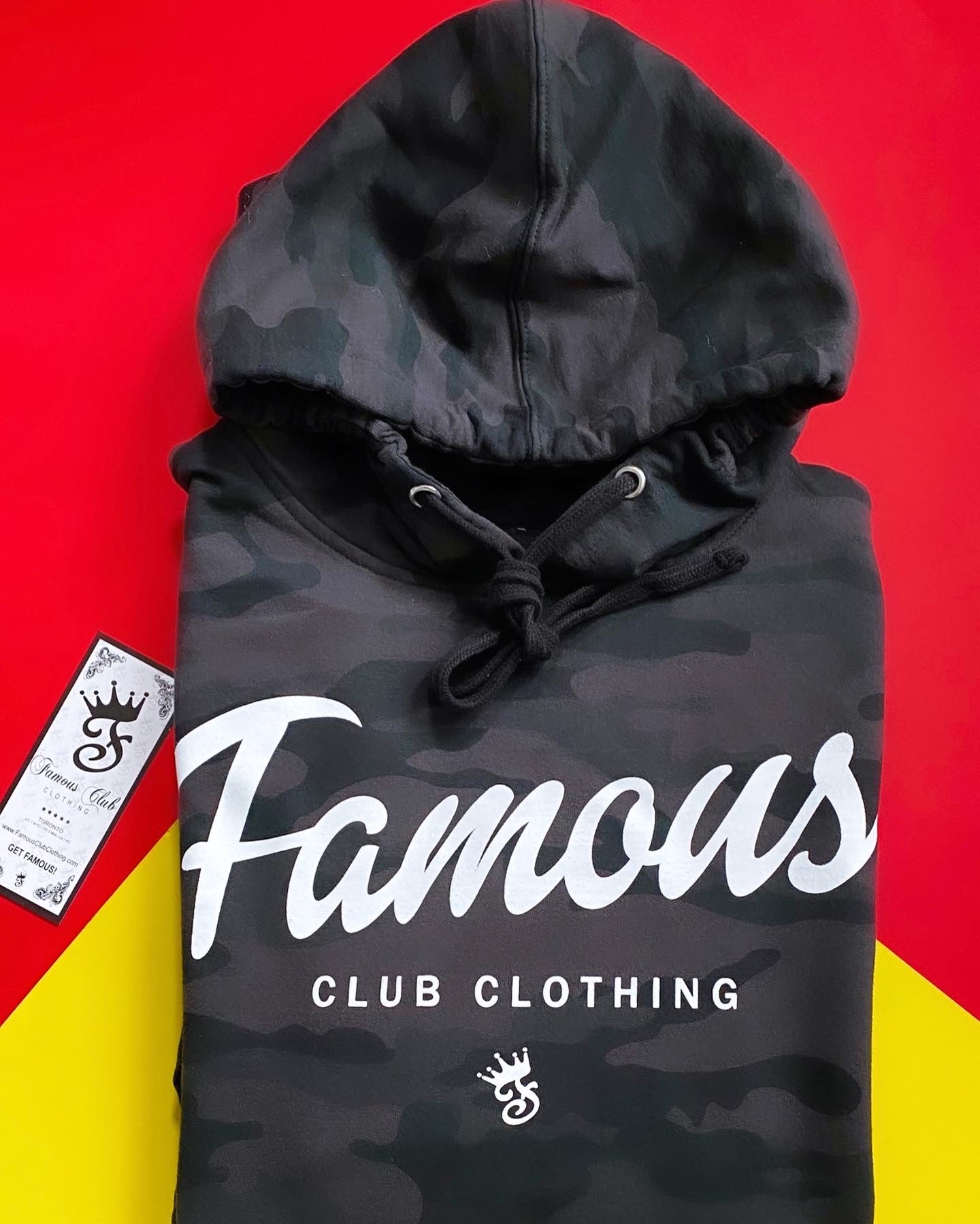 FAMOUS SCRIPT BLACK CAMO MIX HOODIE