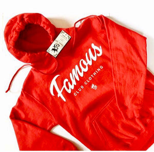 FAMOUS STREETWEAR Script Red Hoodie - Famous Club Clothing