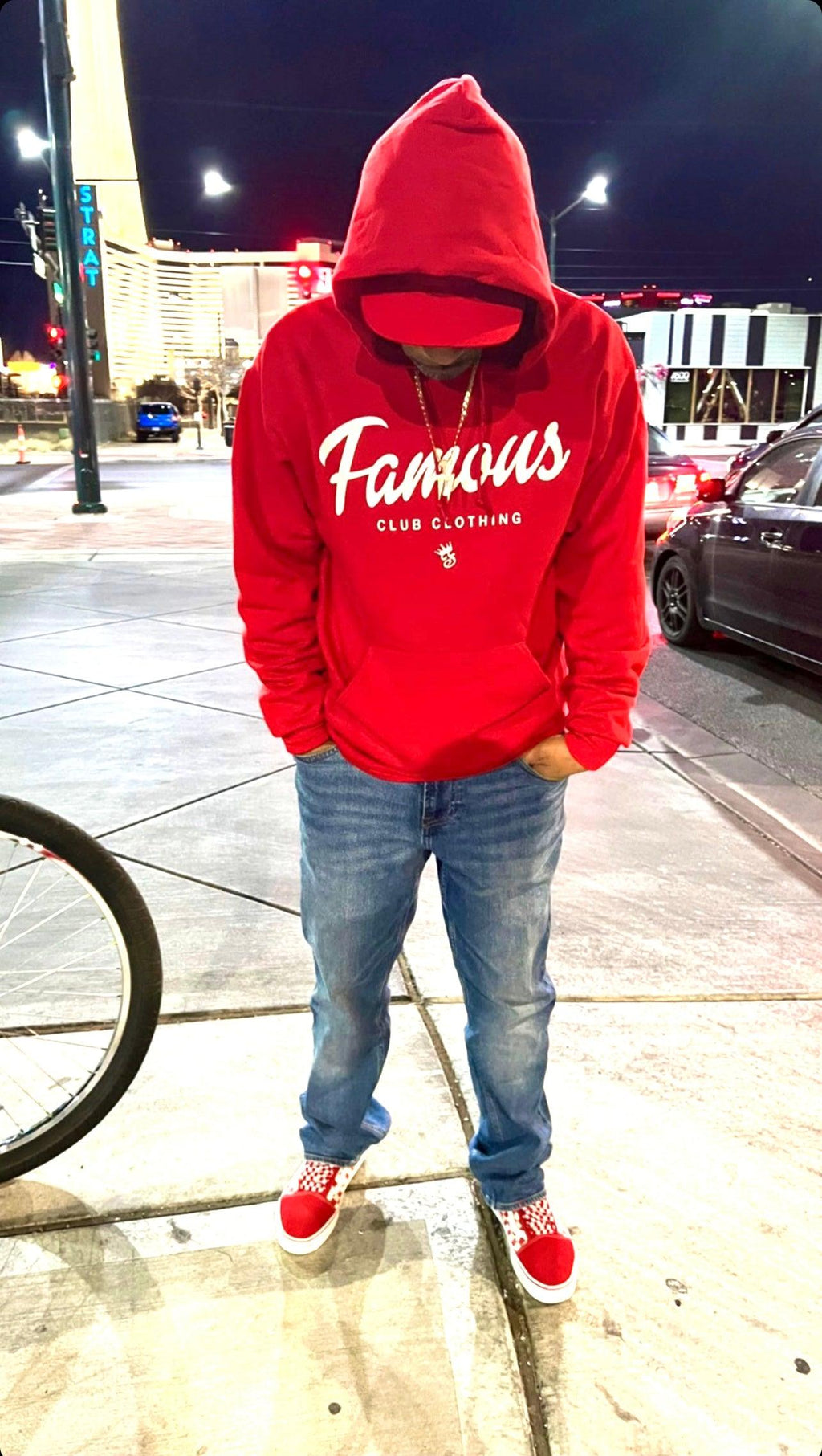 STREETWEAR FAMOUS SCRIPT HOODIE (RED) - Famous Club Clothing