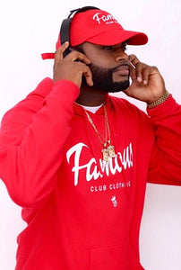 FAMOUS SCRIPT HOODIE (RED) - Famous Club Clothing