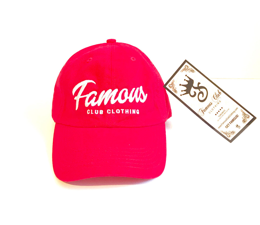 FAMOUS Script Red Dad Hat - Famous Club Clothing