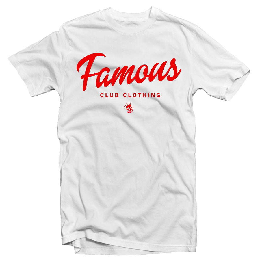 FAMOUS Script Tee - White/Red - Famous Club Clothing